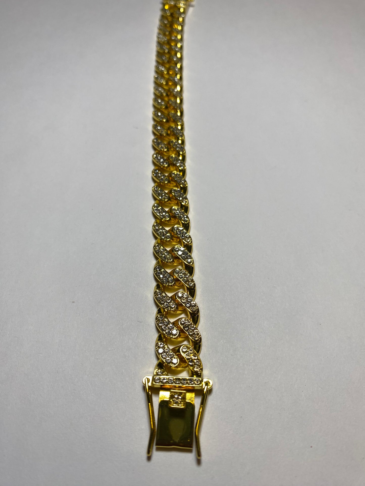 Gold 8” Cuban Wristband Lab-Curated Moissanite Studded with Clasp