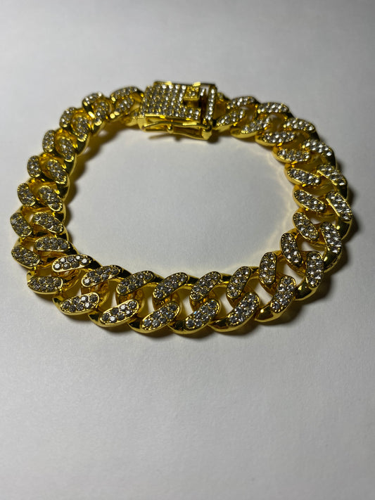 Gold 8” Cuban Wristband Lab-Curated Moissanite Studded with Clasp