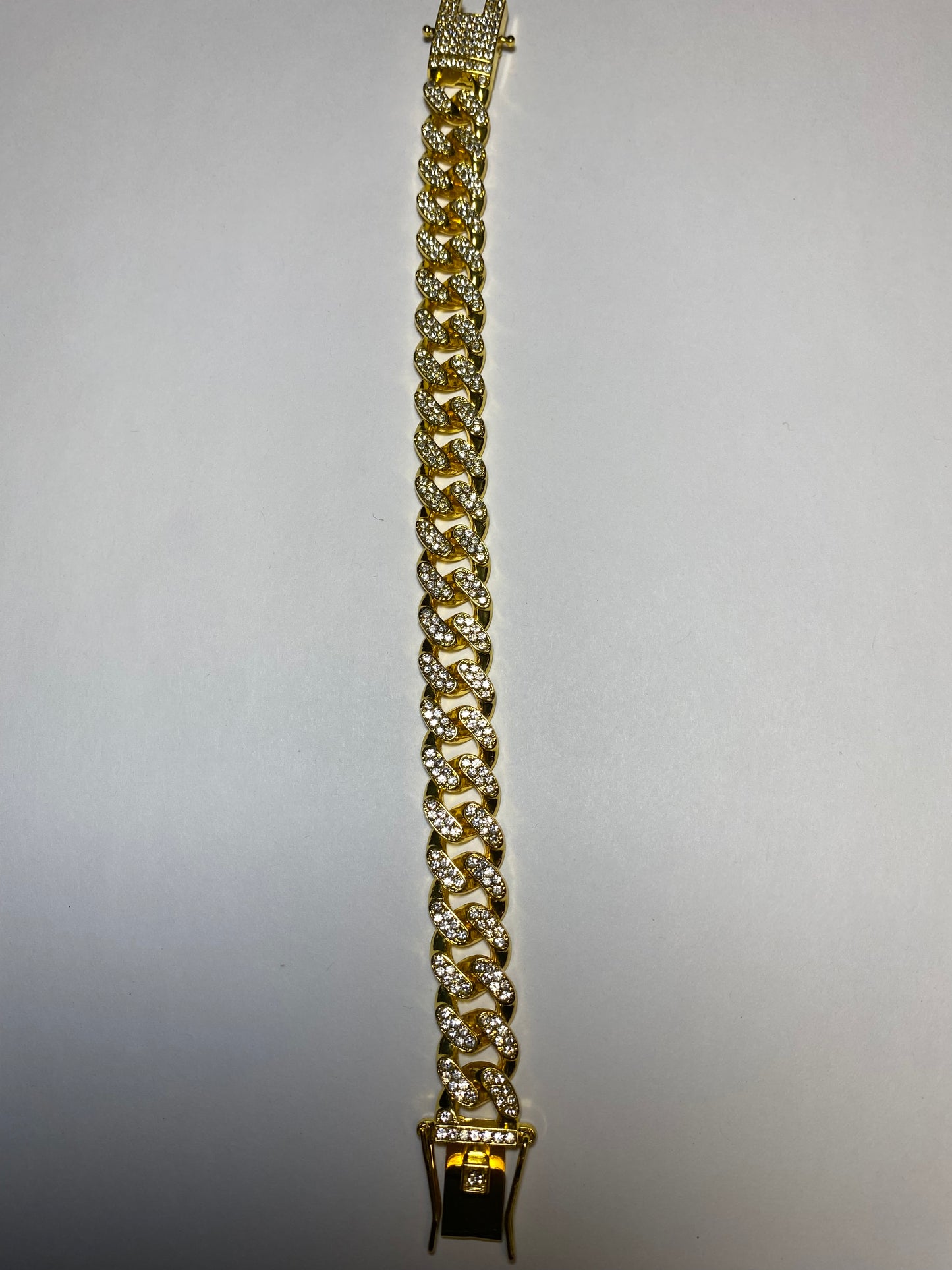 Gold 8” Cuban Wristband Lab-Curated Moissanite Studded with Clasp