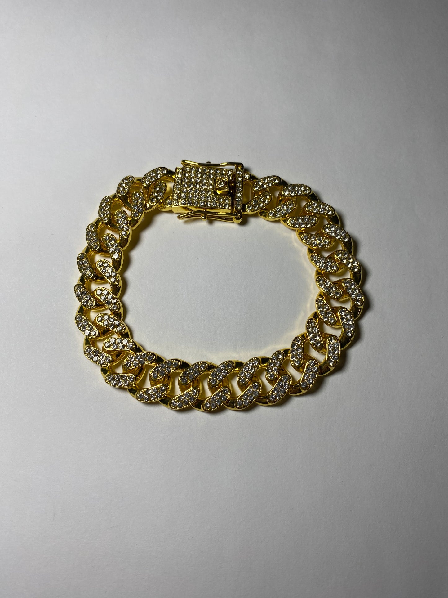 Gold 8” Cuban Wristband Lab-Curated Moissanite Studded with Clasp