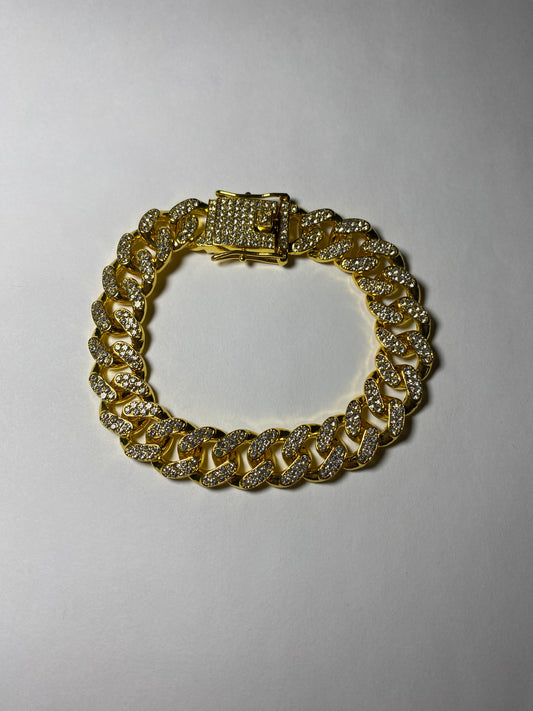 Gold 8” Cuban Wristband Lab-Curated Moissanite Studded with Clasp